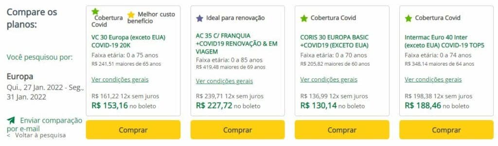 Quadro comparando opções de seguro viagem para Mongólia.
